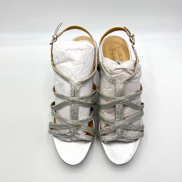 Naturalizer Womens Size 10 10M‎ Baylor Silver Strappy Dress Sandals Heels Shoes - Picture 3 of 14